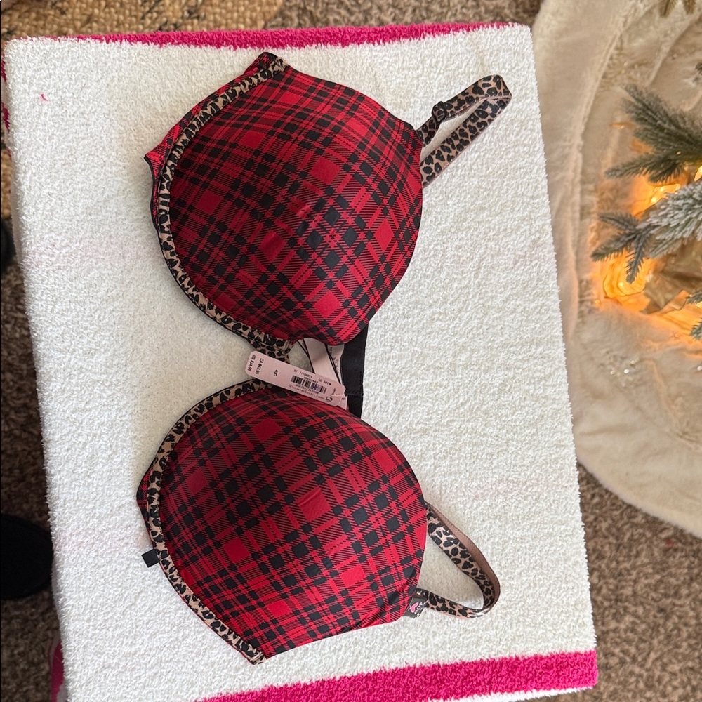 Victoria's Secret Red Checkered Bra with Animal Print Accents